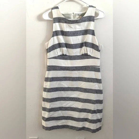 J.crew Sheath Dress Gray White Stripe Sleeveless Linen Blend Career Classic - Picture 2 of 7